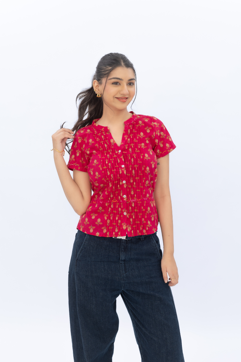 Pleated Tie-Up Blouse - Anasi