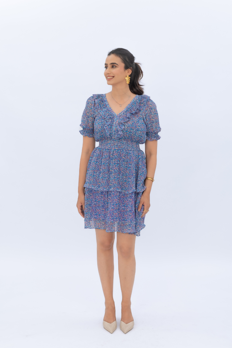 Blue Frill Reverie short dress - Anasi