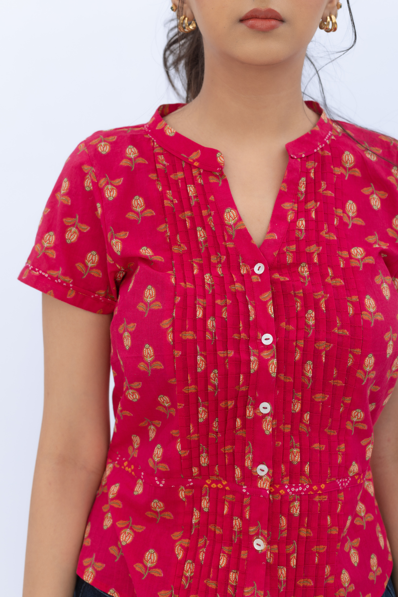 Pleated Tie-Up Blouse - Anasi