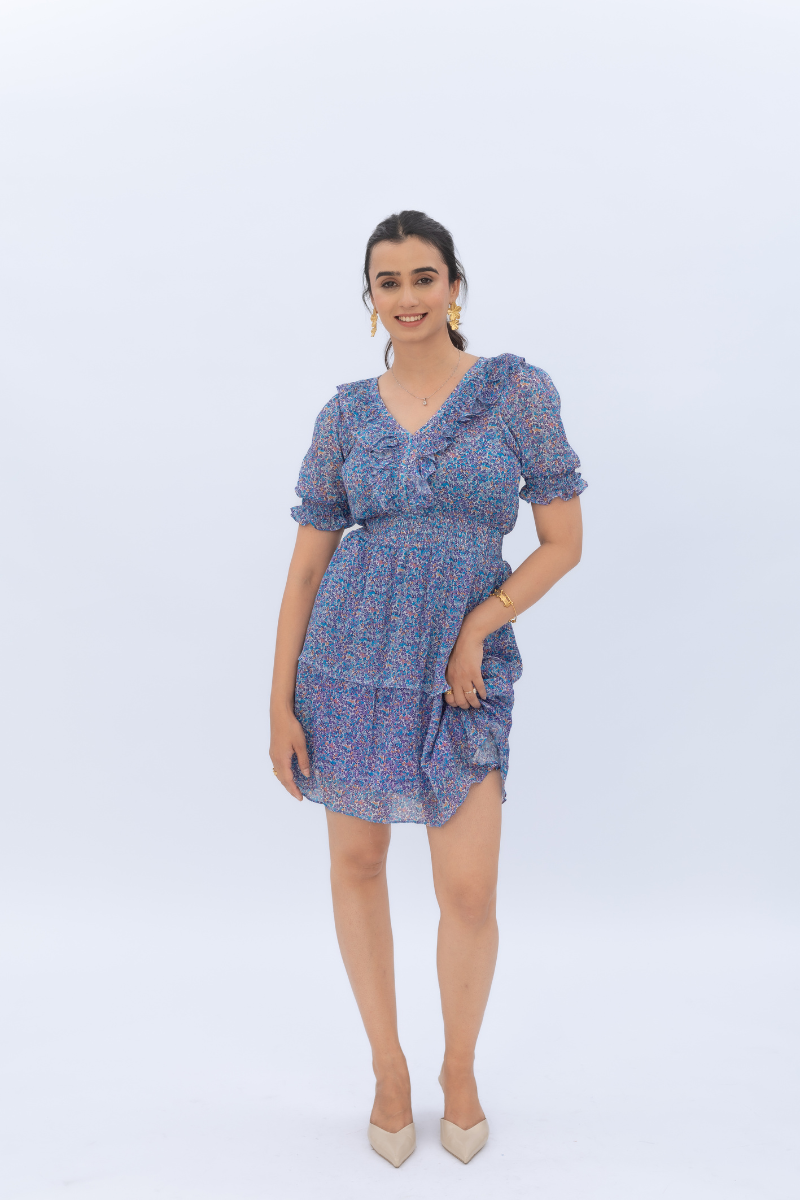 Blue Frill Reverie short dress - Anasi