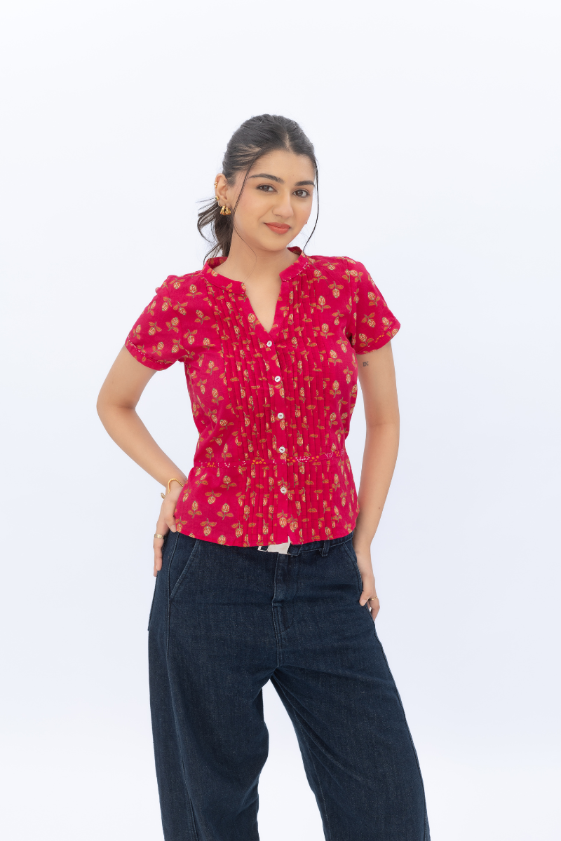 Pleated Tie-Up Blouse - Anasi