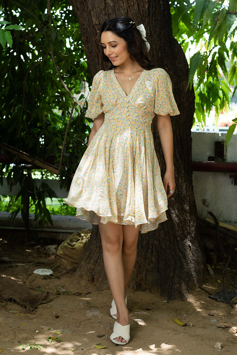 knee length dresses for ladies Hana Short Sleeve Button Front Midi Dress Oatmeal / S main image 1
