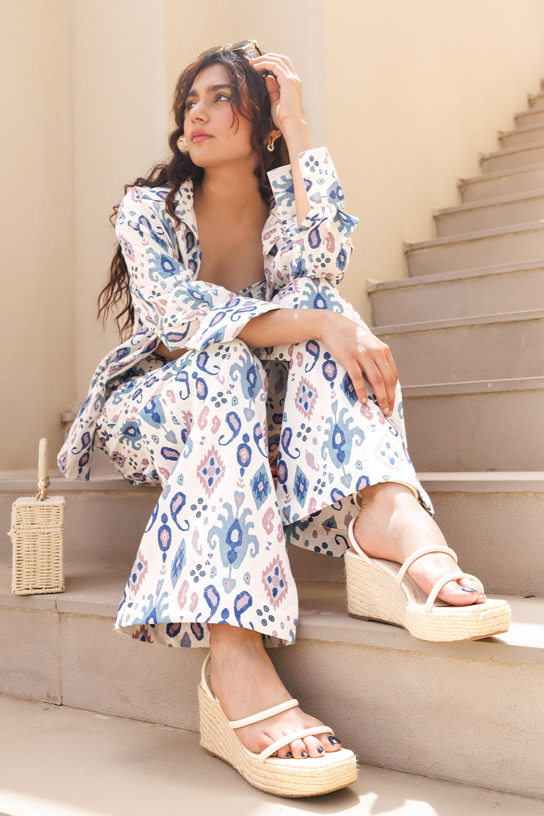 Blue Ikat Three-Piece Co-ord Set - 00008_0N5A5741