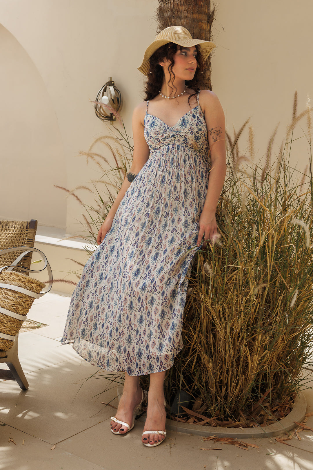 Blue Ikat Knot Midi Dress - 00011_0N5A5311