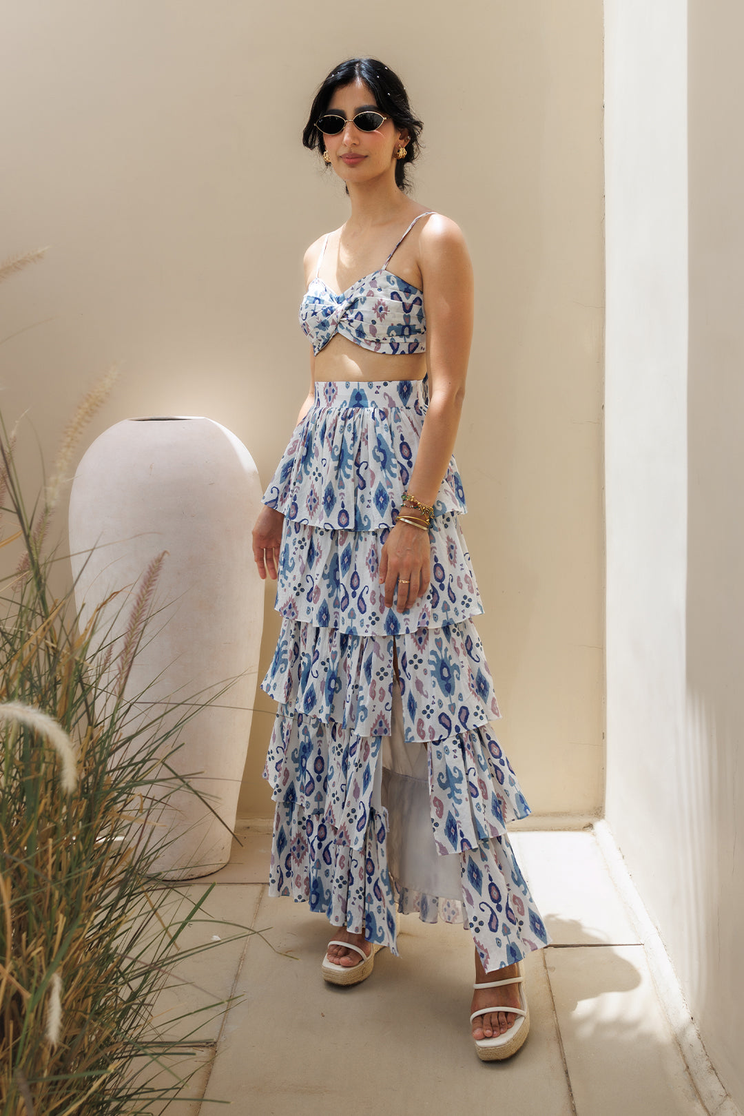 Blue Ikat Tie-Up Co-ord Set - 00015_0N5A5235