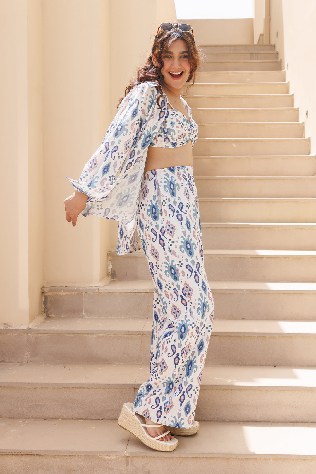 Blue Ikat Three-Piece Co-ord Set - 00015_0N5A5745