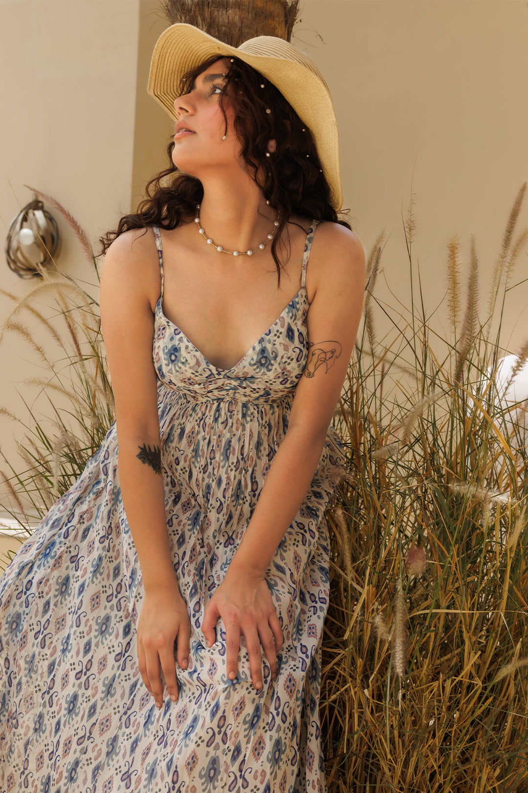 Blue Ikat Knot Midi Dress - 00016_0N5A5321