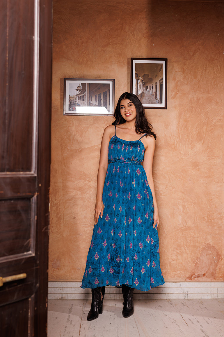 Teal Blossom Midi Dress