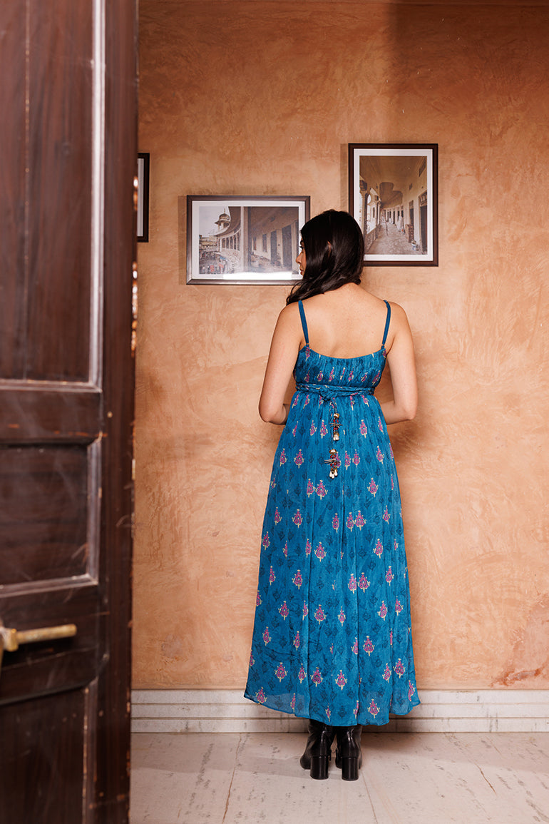 Teal Blossom Midi Dress