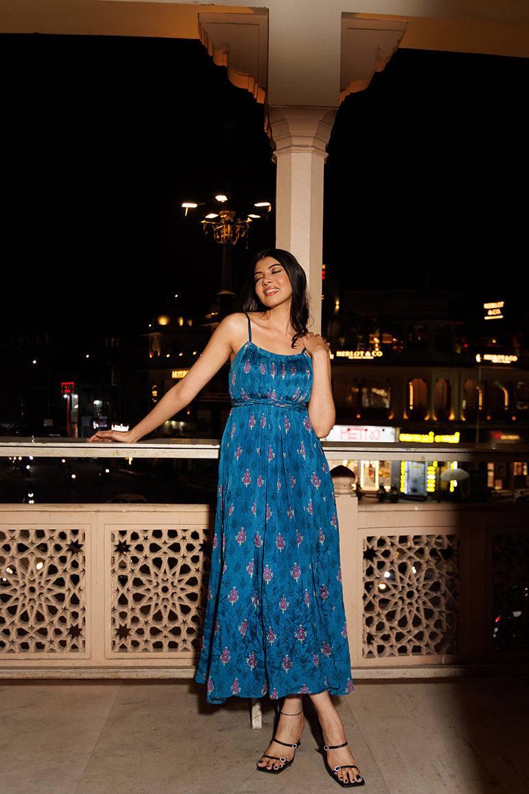 Teal Blossom Midi Dress