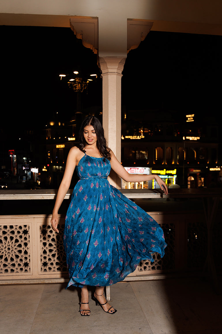 Teal Blossom Midi Dress