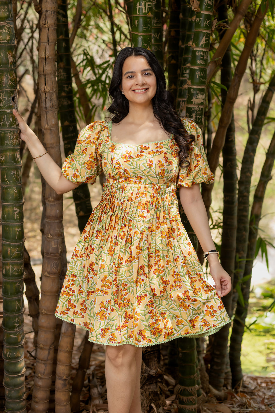 Romantic Breeze Mini Dress with Puff Sleeves