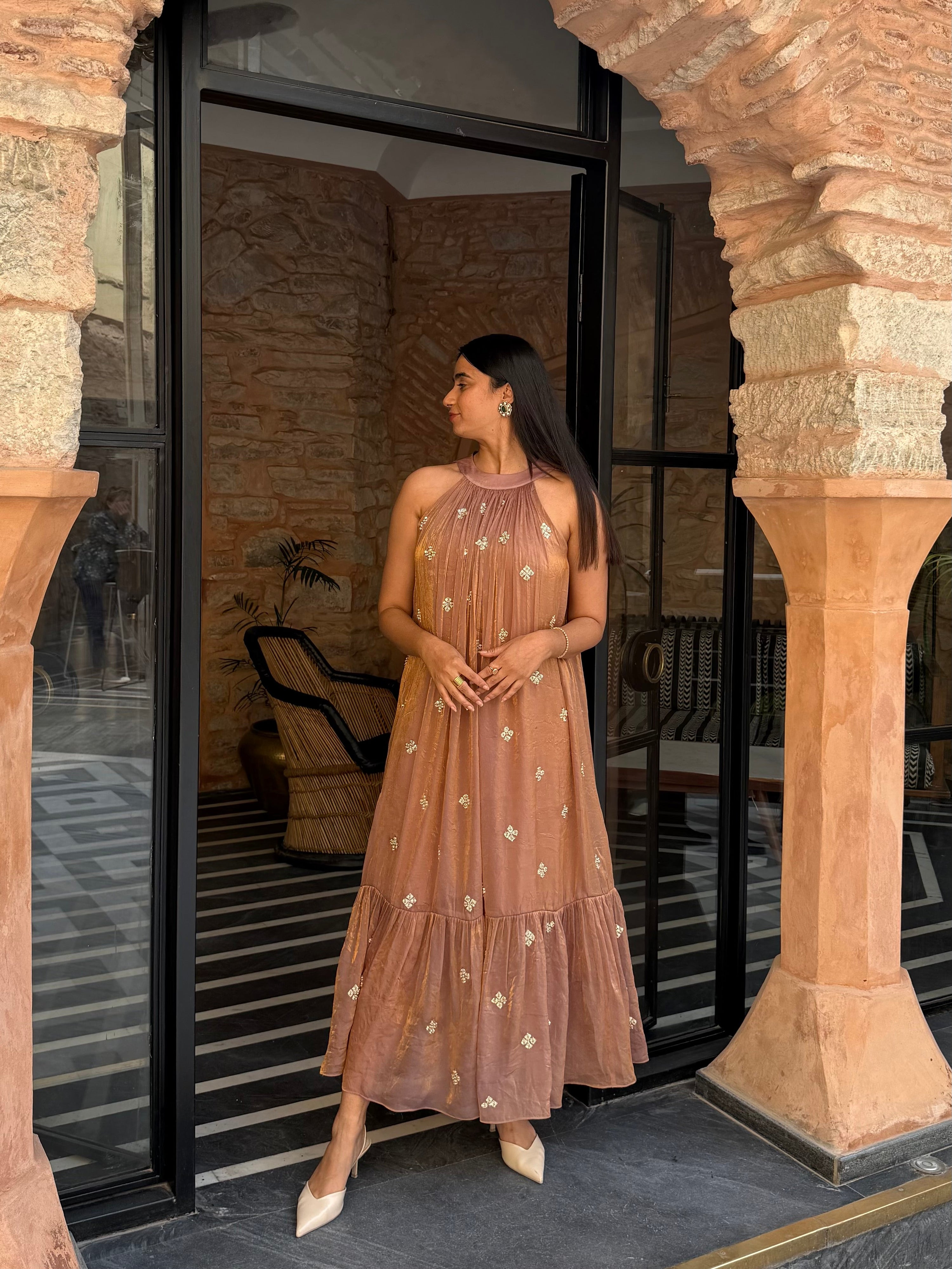 Mango Topaz  Midi Dress - Champagne Rose