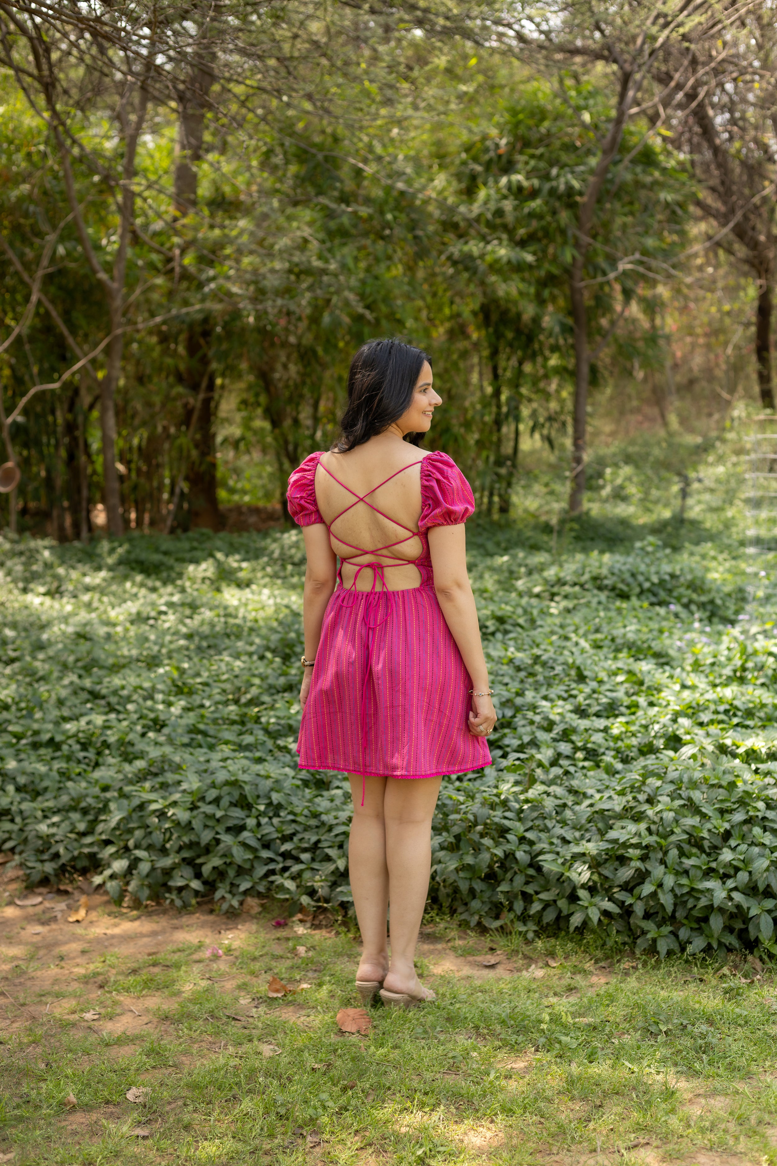 Seaside Glow Mini Dress with Criss-Cross Tie