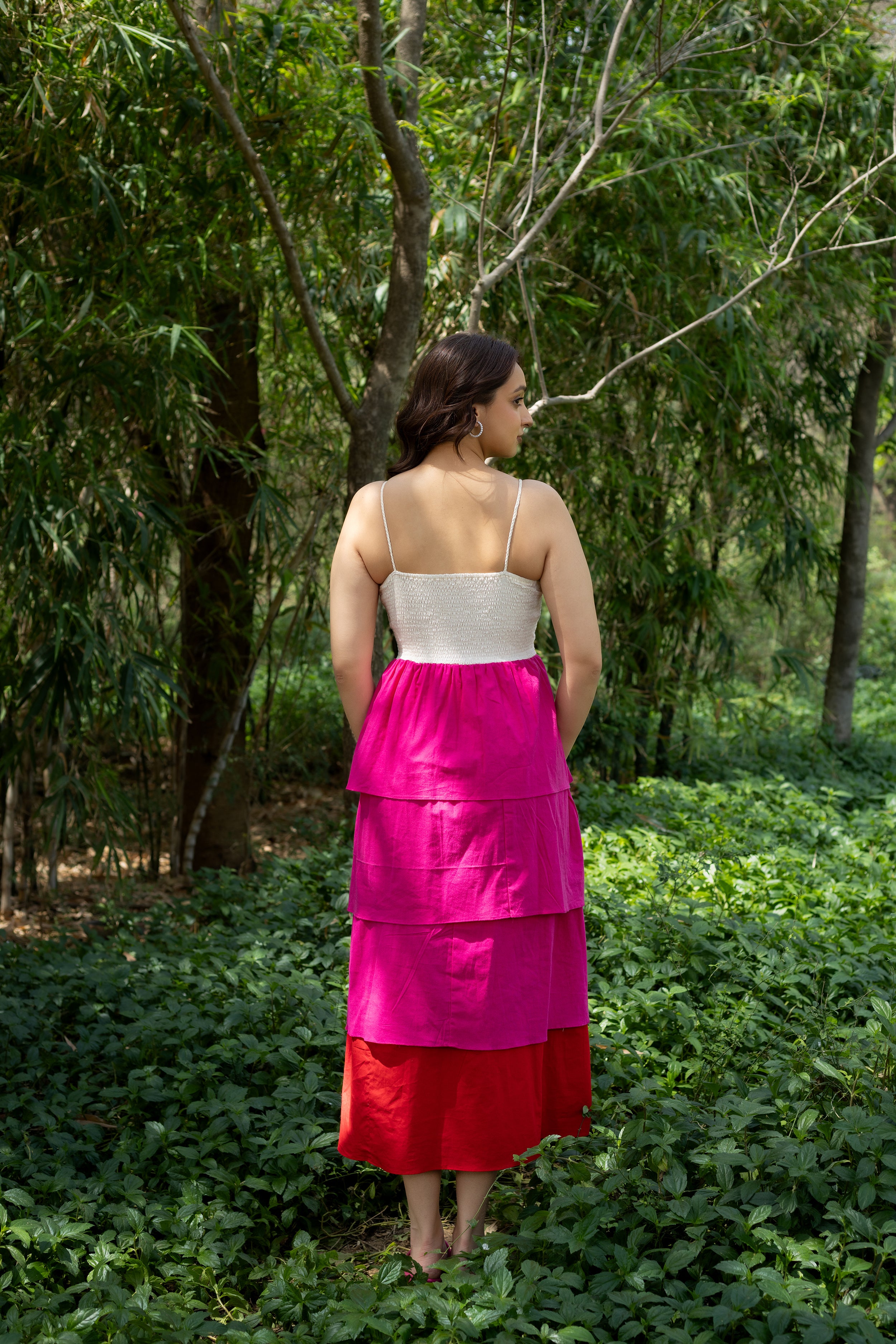Spring Dance Midi Dress with Pleated Blouse