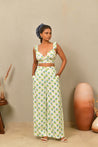 Teal Bloom Wide-Leg Pants - Anasi