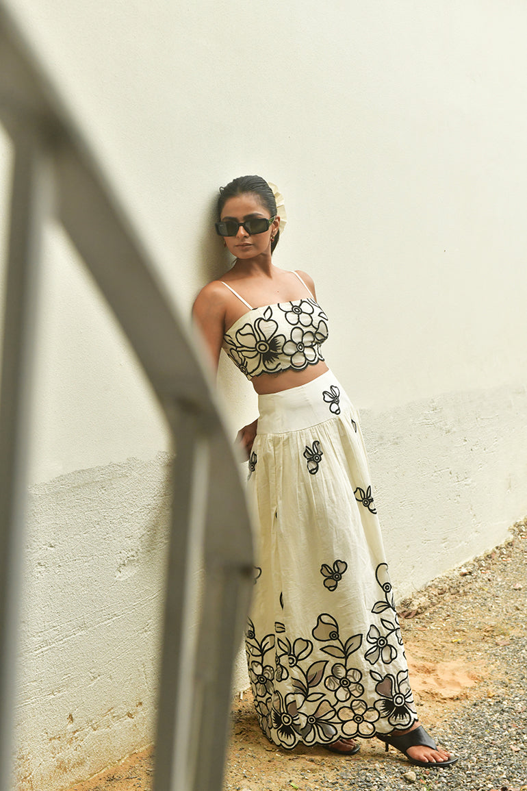 Ivory Noir Embroidered Set - Anasi

