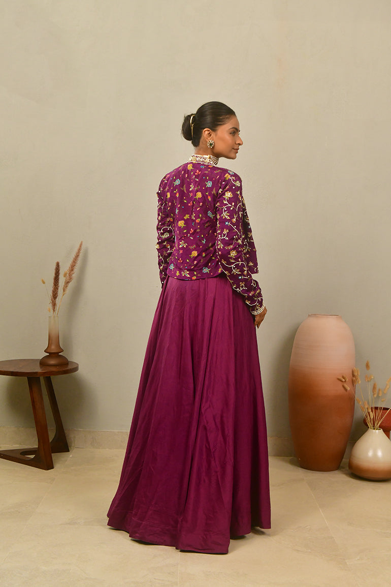 Rich Wine Embroidered Lehenga Set