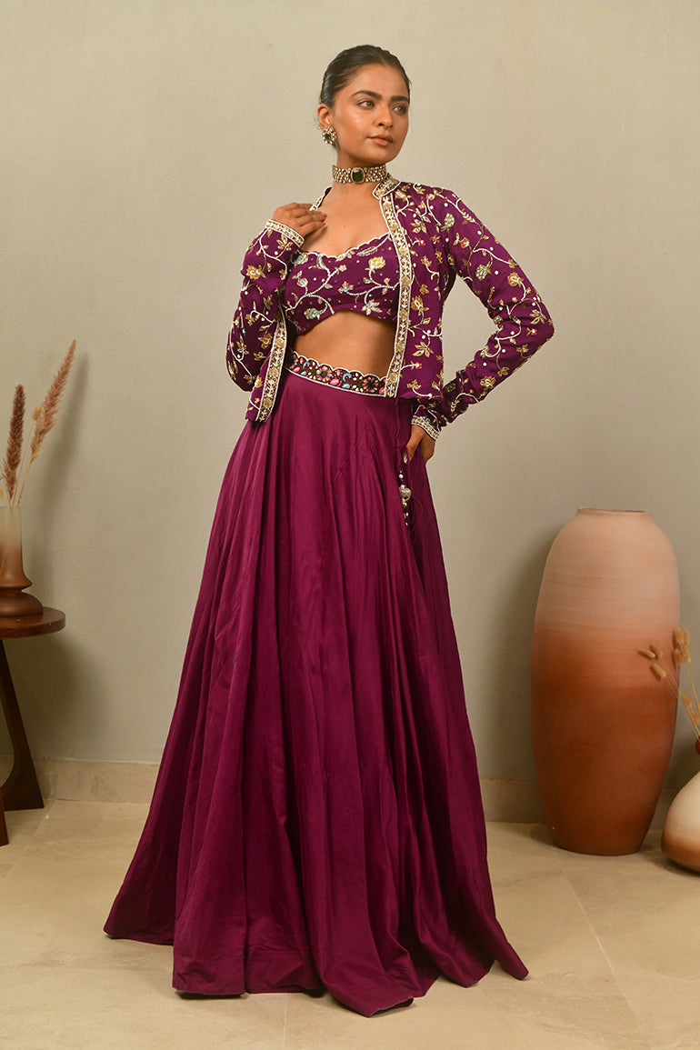 Rich Wine Embroidered Lehenga Set