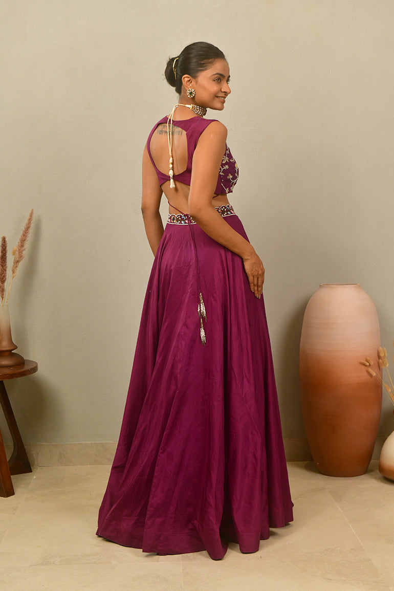 Rich Wine Embroidered Lehenga Set
