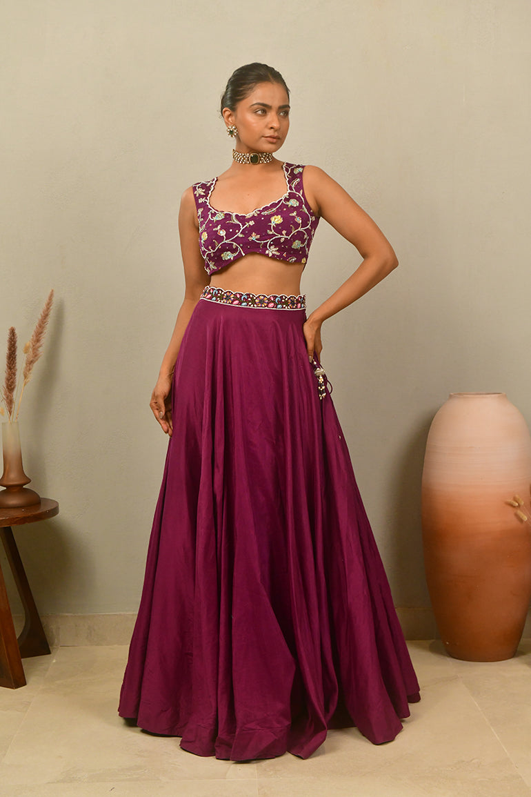 Rich Wine Embroidered Lehenga Set