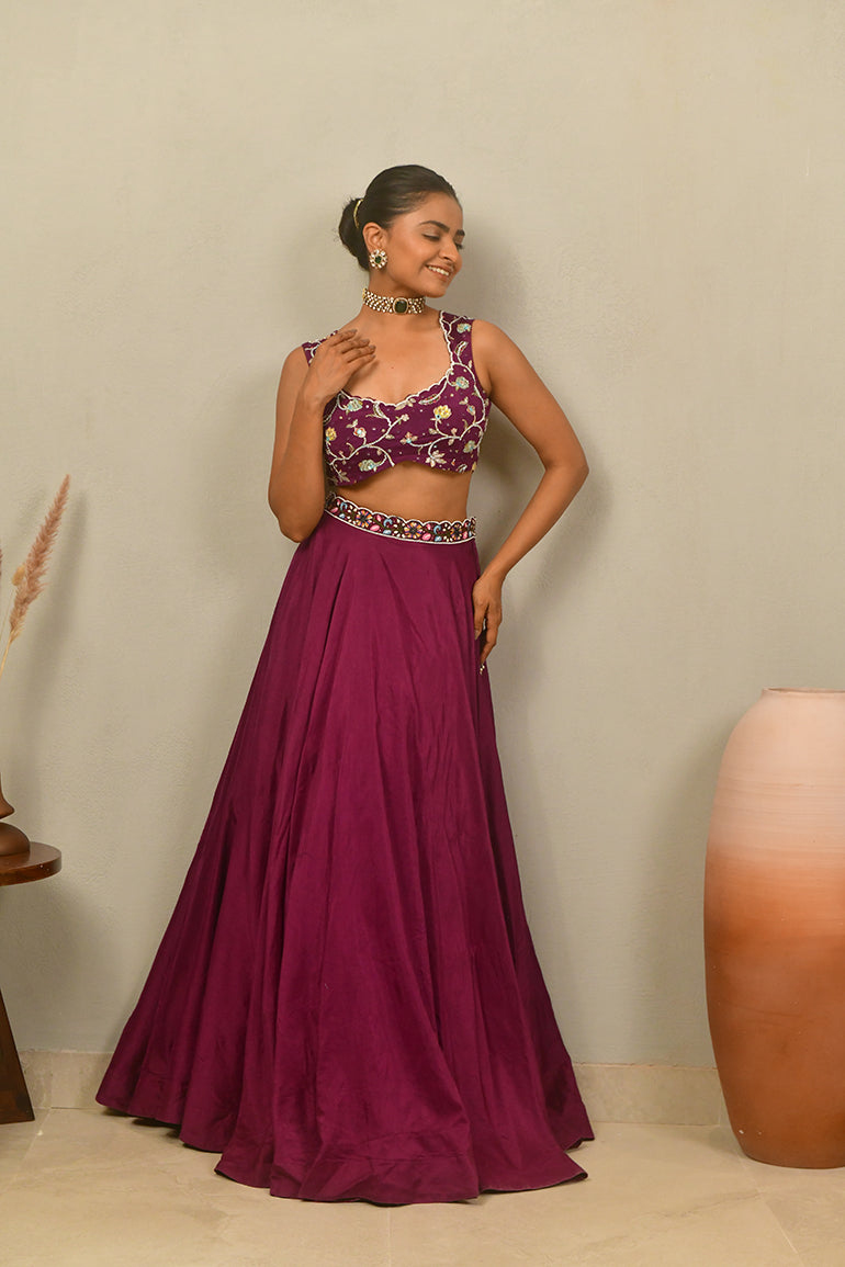 Rich Wine Embroidered Lehenga Set