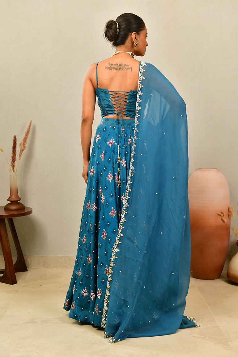 Azure Bloom Hand Embroidered Set