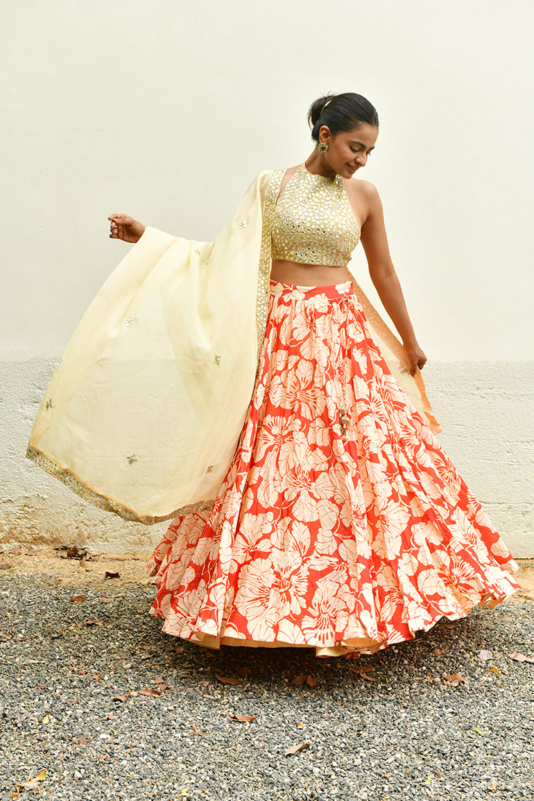 Coral Bloom Chiffon Silk Set