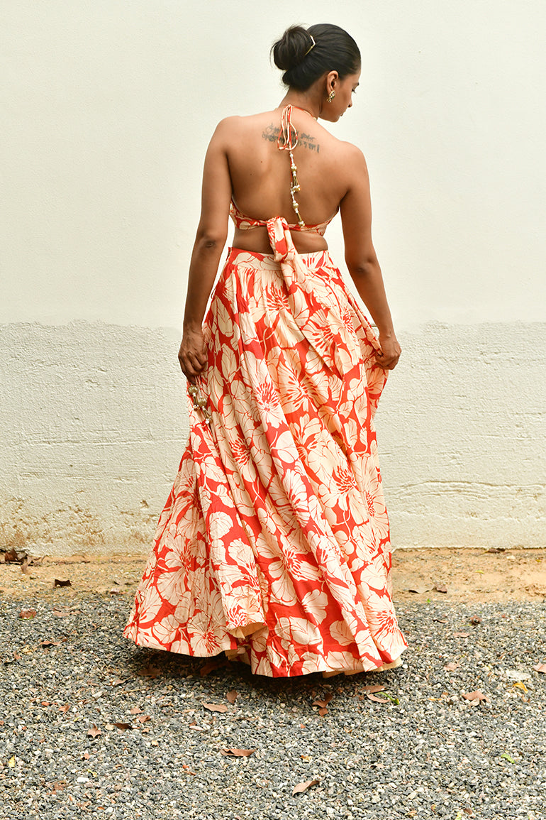 Coral Bloom Chiffon Silk Set
