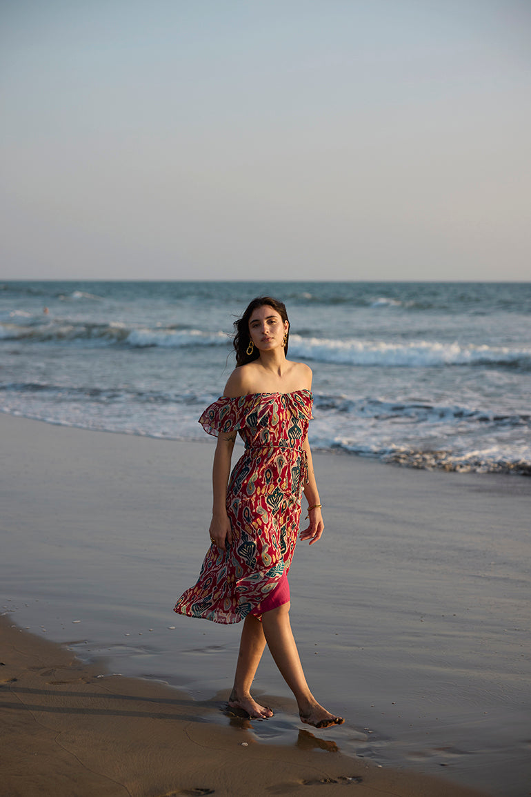 Ikat Offshoulder Midi Dress