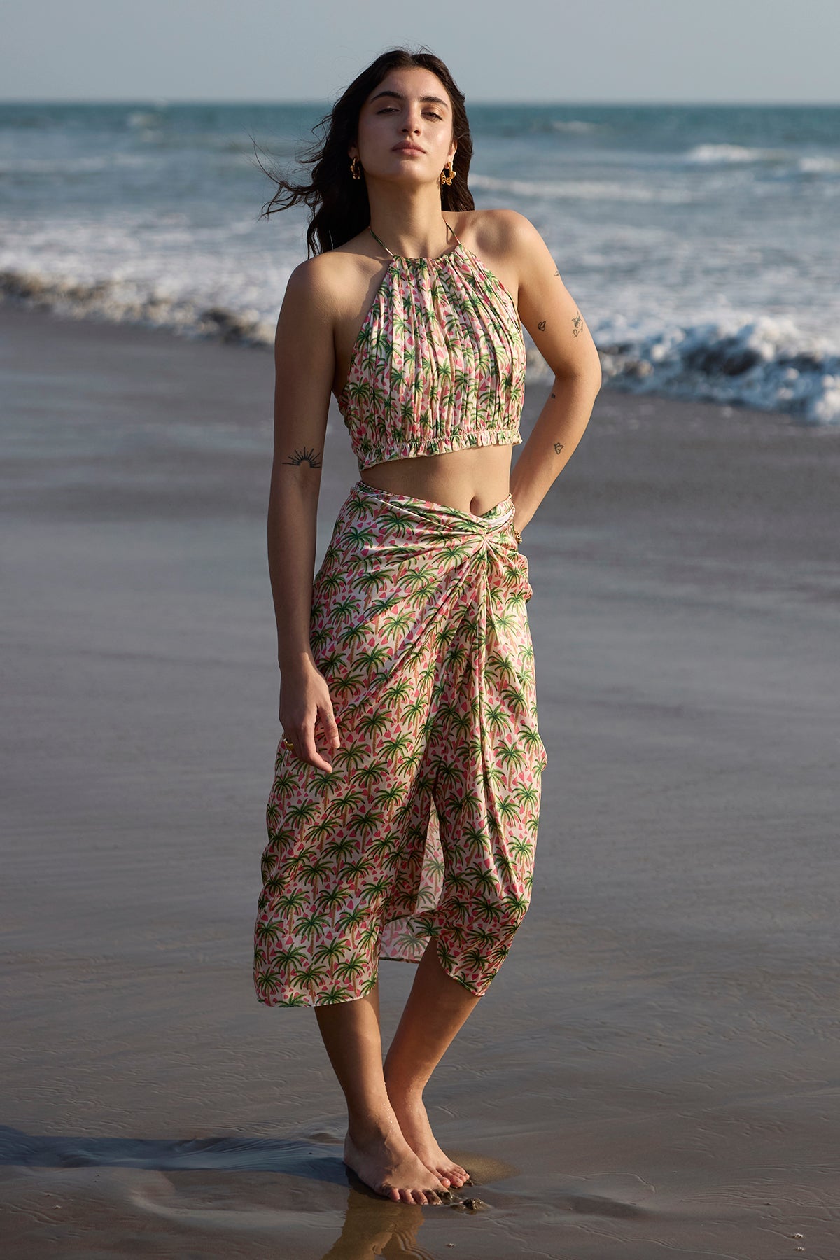 Bahamas Pleated Crop Top & Wrap Skirt Co - ord Set - ANASI
