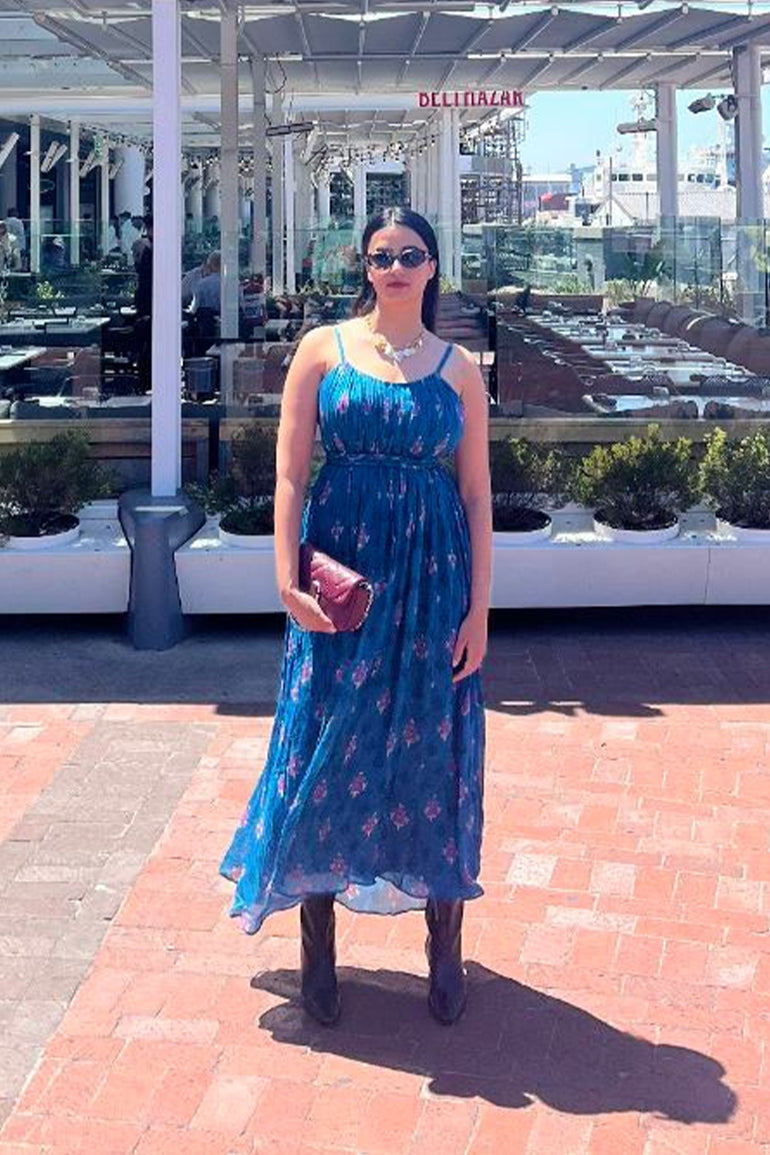 Teal Blossom Midi Dress