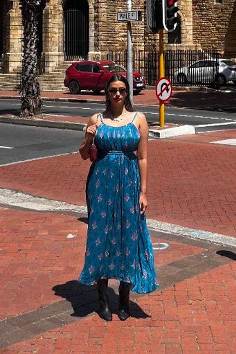 Teal Blossom Midi Dress