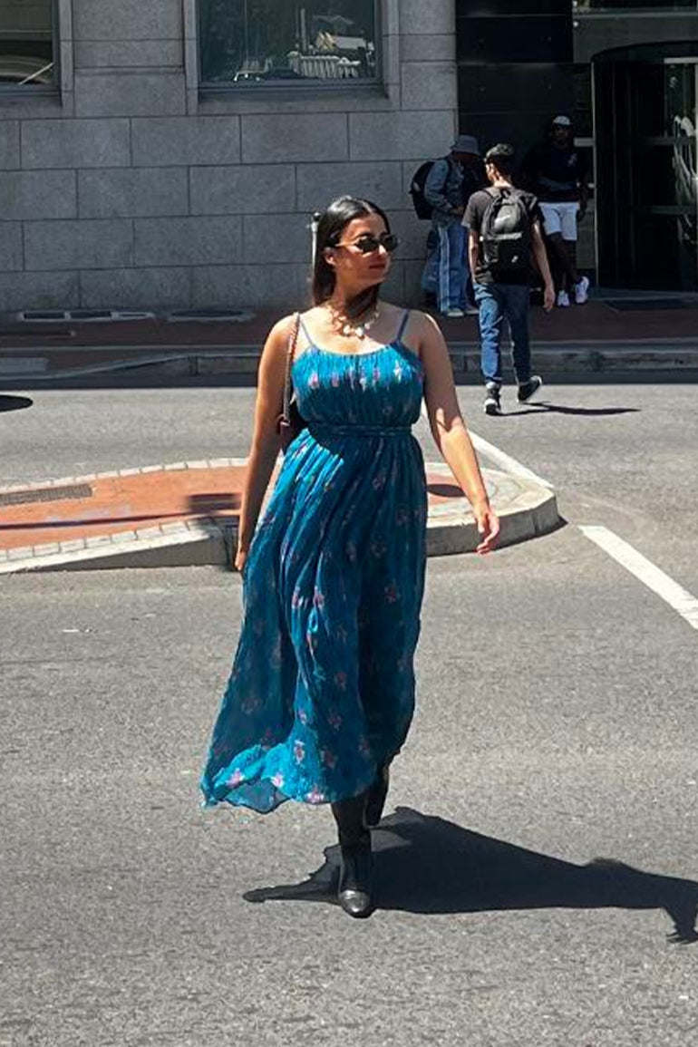 Teal Blossom Midi Dress