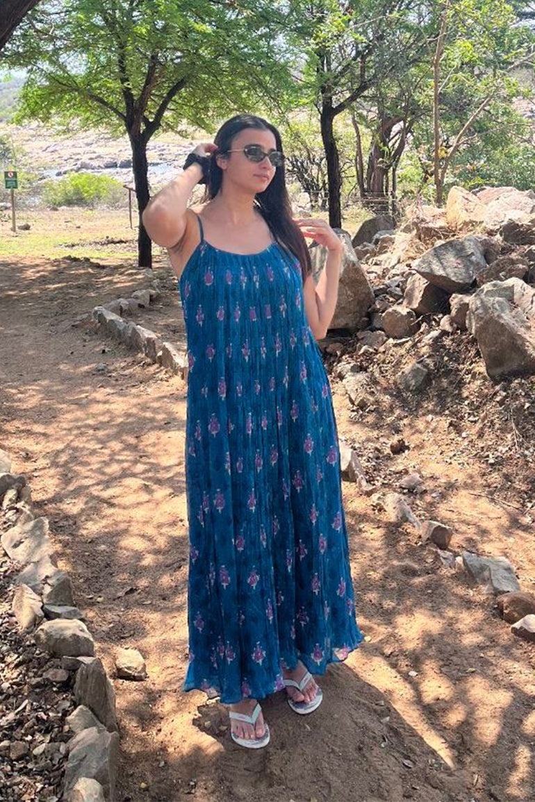 Teal Blossom Midi Dress