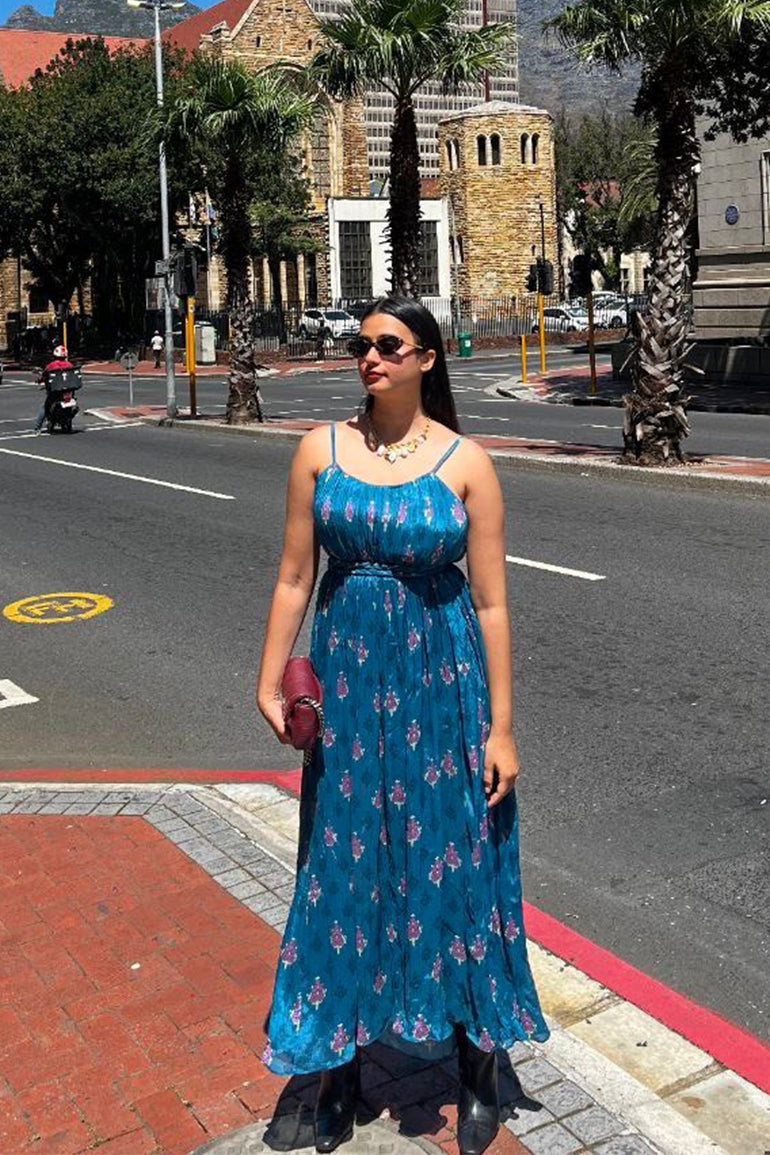 Teal Blossom Midi Dress