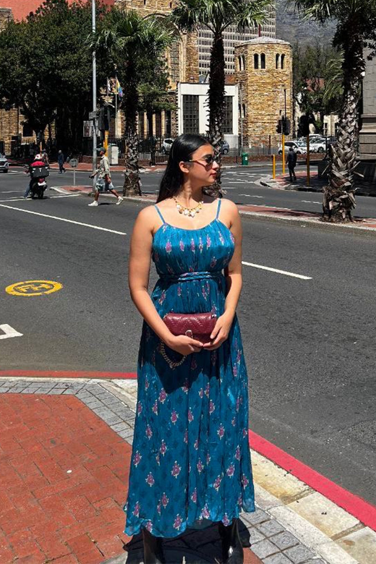 Teal Blossom Midi Dress