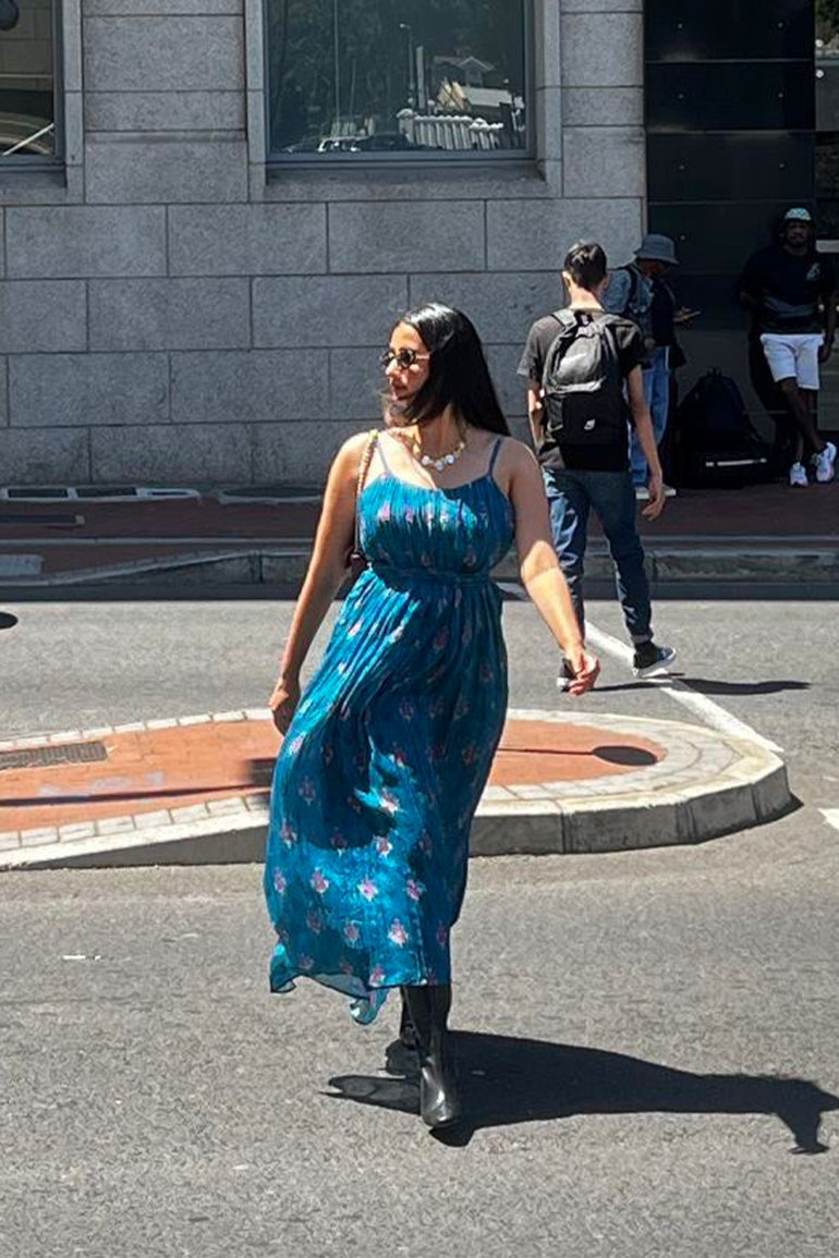 Teal Blossom Midi Dress